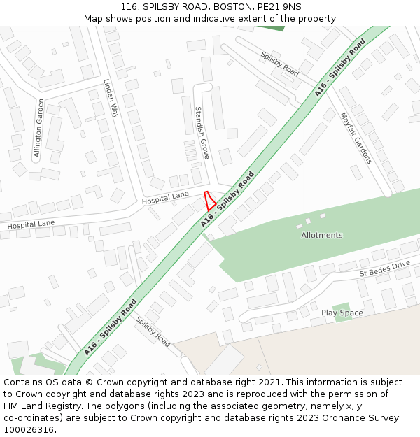 116, SPILSBY ROAD, BOSTON, PE21 9NS: Location map and indicative extent of plot