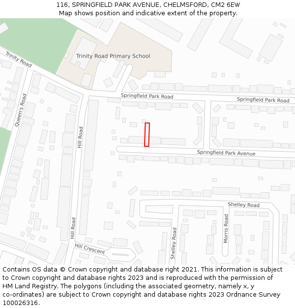 116, SPRINGFIELD PARK AVENUE, CHELMSFORD, CM2 6EW: Location map and indicative extent of plot