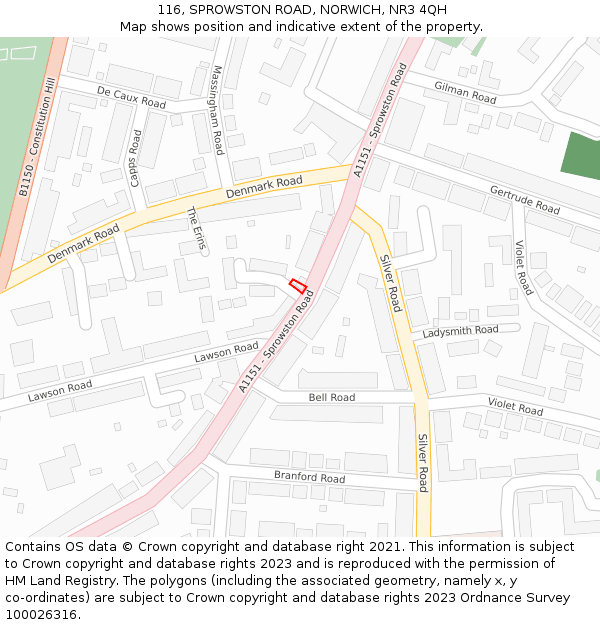 116, SPROWSTON ROAD, NORWICH, NR3 4QH: Location map and indicative extent of plot