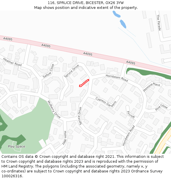 116, SPRUCE DRIVE, BICESTER, OX26 3YW: Location map and indicative extent of plot