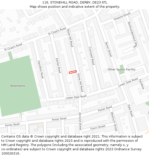 116, STONEHILL ROAD, DERBY, DE23 6TL: Location map and indicative extent of plot