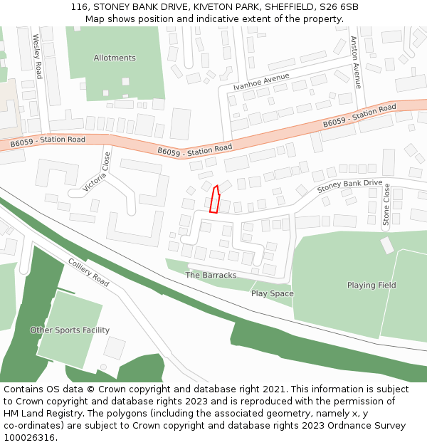 116, STONEY BANK DRIVE, KIVETON PARK, SHEFFIELD, S26 6SB: Location map and indicative extent of plot