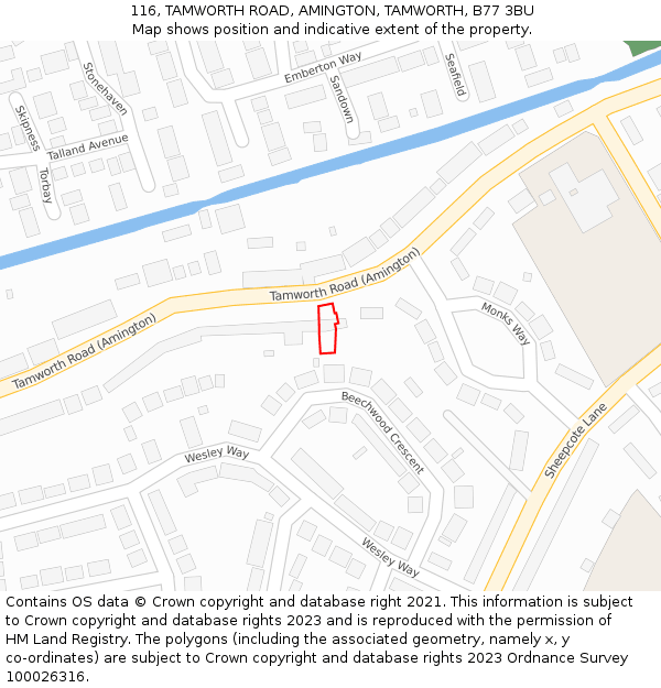 116, TAMWORTH ROAD, AMINGTON, TAMWORTH, B77 3BU: Location map and indicative extent of plot