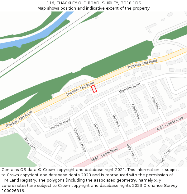 116, THACKLEY OLD ROAD, SHIPLEY, BD18 1DS: Location map and indicative extent of plot