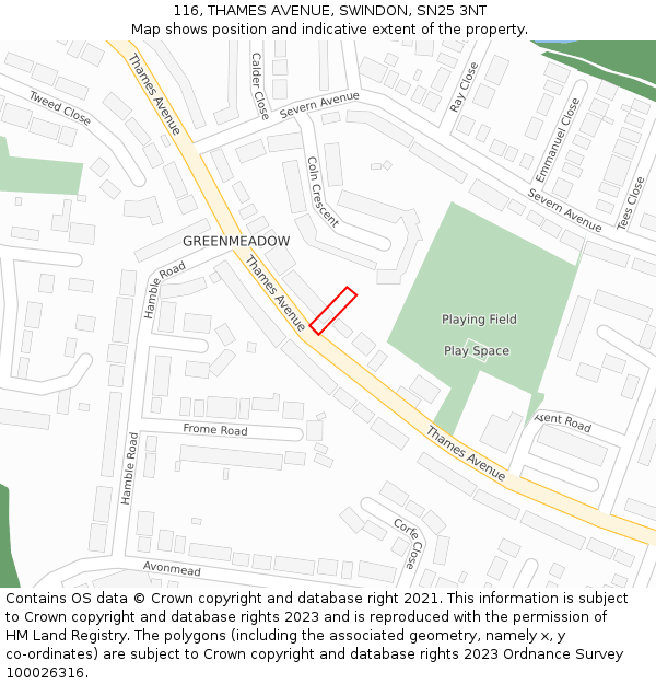 116, THAMES AVENUE, SWINDON, SN25 3NT: Location map and indicative extent of plot