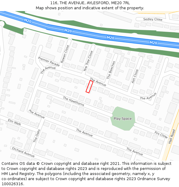 116, THE AVENUE, AYLESFORD, ME20 7RL: Location map and indicative extent of plot