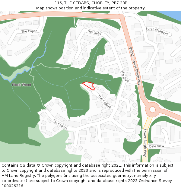 116, THE CEDARS, CHORLEY, PR7 3RP: Location map and indicative extent of plot