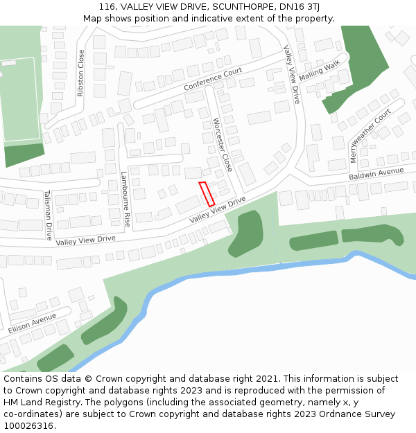 116, VALLEY VIEW DRIVE, SCUNTHORPE, DN16 3TJ: Location map and indicative extent of plot