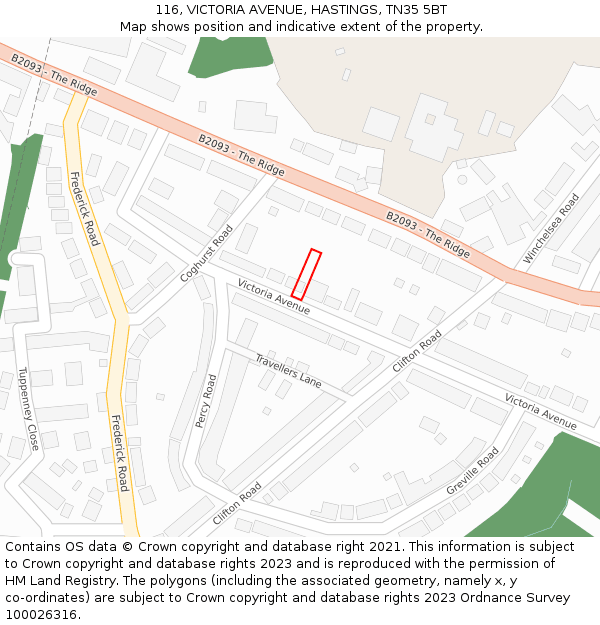 116, VICTORIA AVENUE, HASTINGS, TN35 5BT: Location map and indicative extent of plot