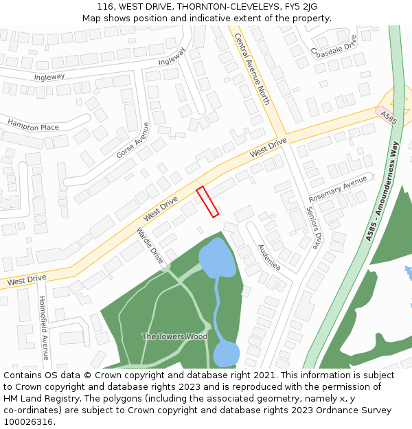 116, WEST DRIVE, THORNTON-CLEVELEYS, FY5 2JG: Location map and indicative extent of plot