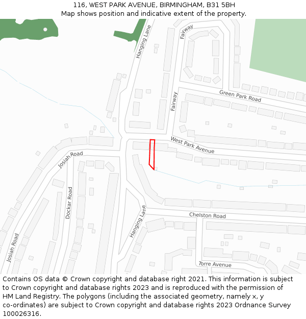116, WEST PARK AVENUE, BIRMINGHAM, B31 5BH: Location map and indicative extent of plot