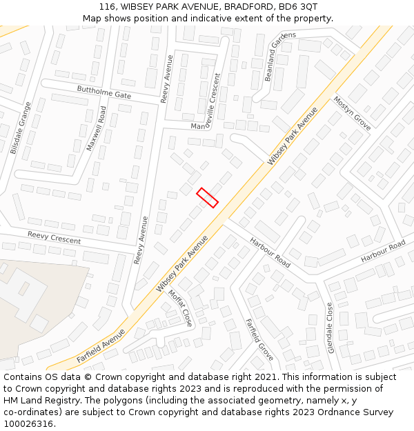 116, WIBSEY PARK AVENUE, BRADFORD, BD6 3QT: Location map and indicative extent of plot