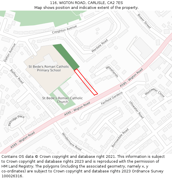 116, WIGTON ROAD, CARLISLE, CA2 7ES: Location map and indicative extent of plot