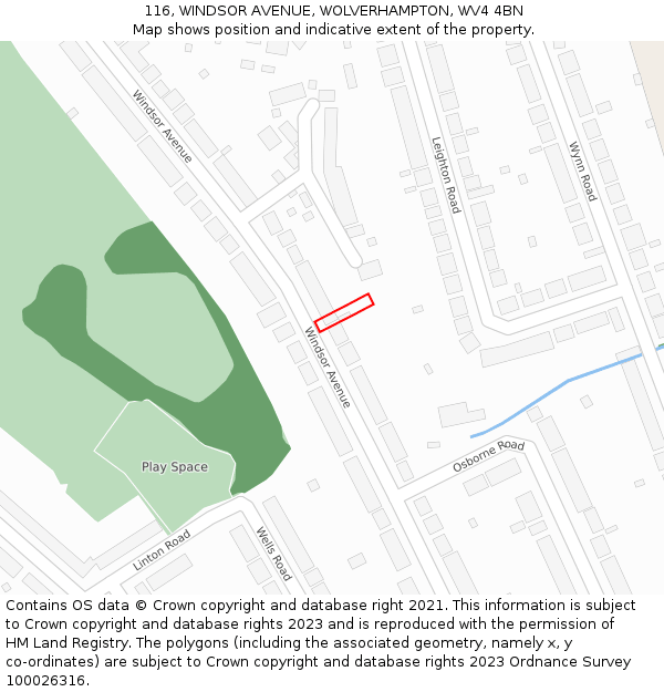 116, WINDSOR AVENUE, WOLVERHAMPTON, WV4 4BN: Location map and indicative extent of plot