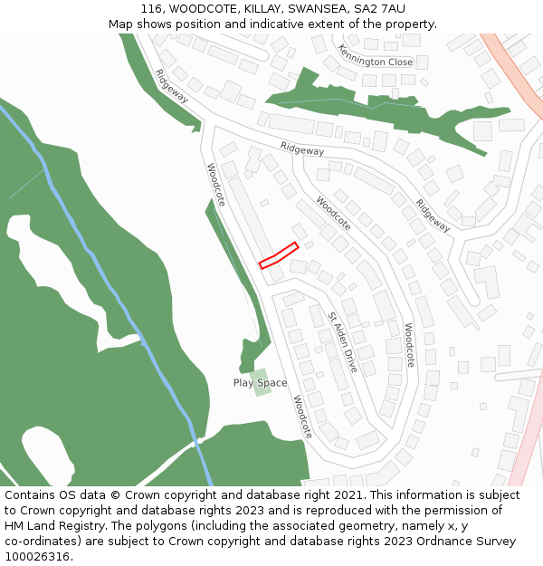 116, WOODCOTE, KILLAY, SWANSEA, SA2 7AU: Location map and indicative extent of plot