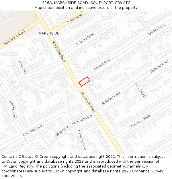 116A, MARSHSIDE ROAD, SOUTHPORT, PR9 9TG: Location map and indicative extent of plot