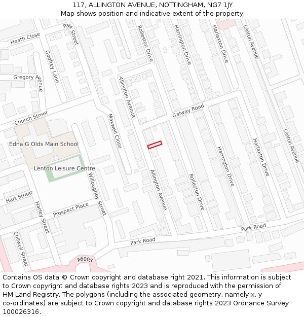 117, ALLINGTON AVENUE, NOTTINGHAM, NG7 1JY: Location map and indicative extent of plot