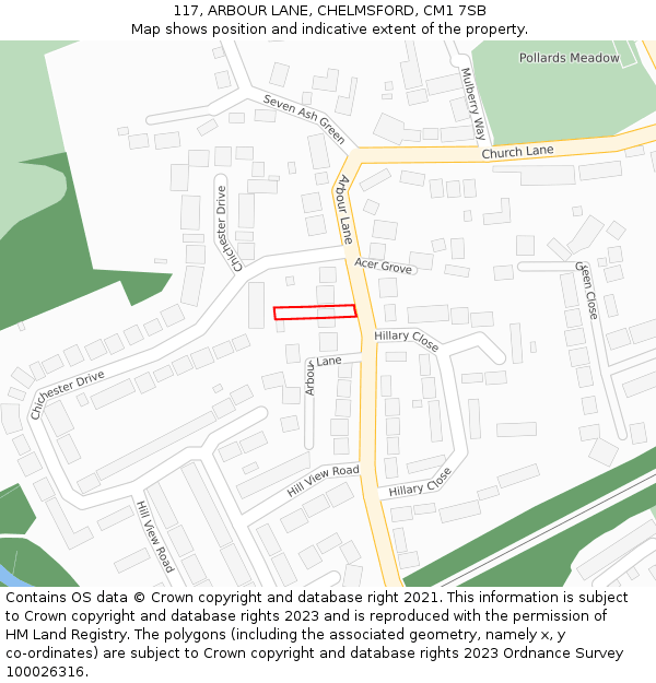 117, ARBOUR LANE, CHELMSFORD, CM1 7SB: Location map and indicative extent of plot