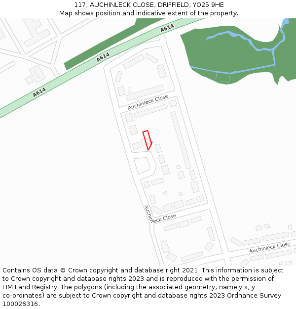117, AUCHINLECK CLOSE, DRIFFIELD, YO25 9HE: Location map and indicative extent of plot