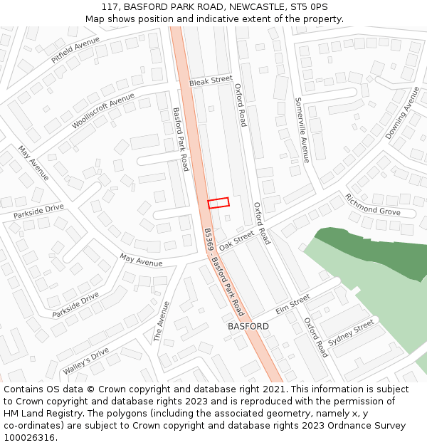 117, BASFORD PARK ROAD, NEWCASTLE, ST5 0PS: Location map and indicative extent of plot