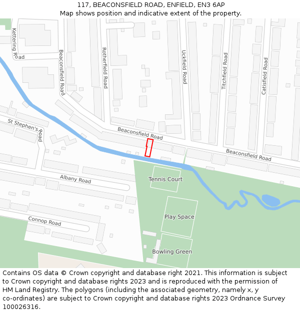 117, BEACONSFIELD ROAD, ENFIELD, EN3 6AP: Location map and indicative extent of plot