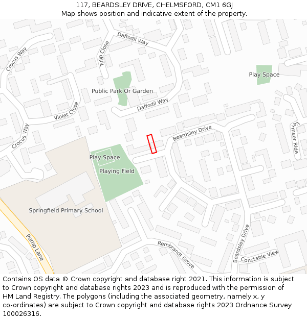 117, BEARDSLEY DRIVE, CHELMSFORD, CM1 6GJ: Location map and indicative extent of plot