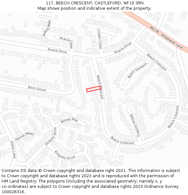 117, BEECH CRESCENT, CASTLEFORD, WF10 3RN: Location map and indicative extent of plot