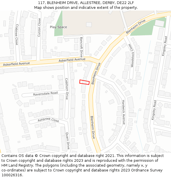 117, BLENHEIM DRIVE, ALLESTREE, DERBY, DE22 2LF: Location map and indicative extent of plot