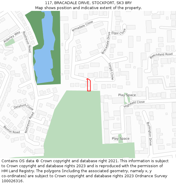 117, BRACADALE DRIVE, STOCKPORT, SK3 8RY: Location map and indicative extent of plot