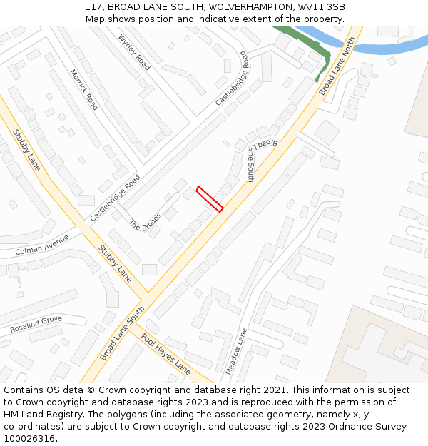 117, BROAD LANE SOUTH, WOLVERHAMPTON, WV11 3SB: Location map and indicative extent of plot
