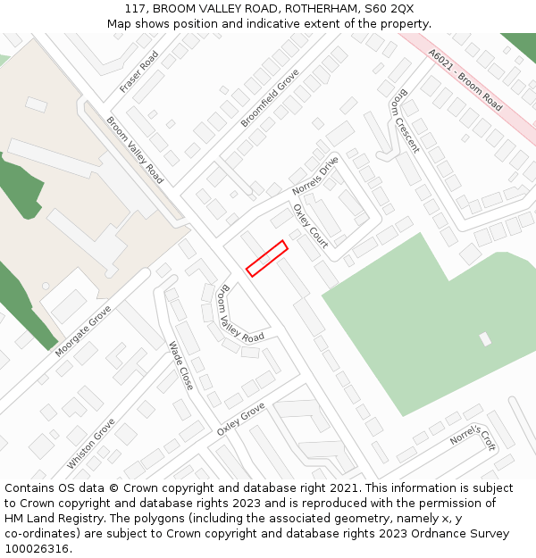 117, BROOM VALLEY ROAD, ROTHERHAM, S60 2QX: Location map and indicative extent of plot