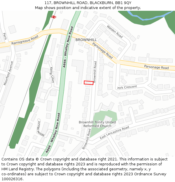 117, BROWNHILL ROAD, BLACKBURN, BB1 9QY: Location map and indicative extent of plot