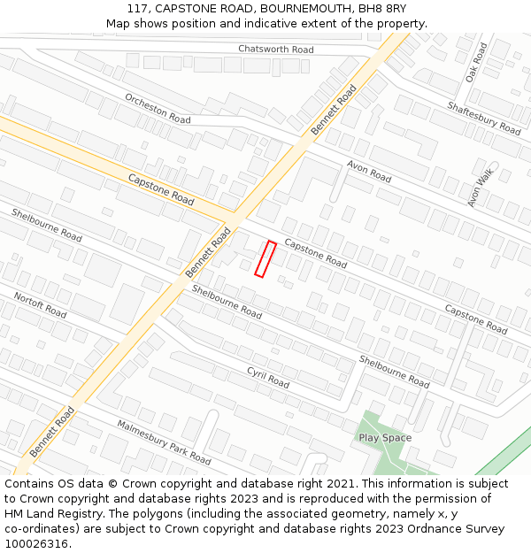 117, CAPSTONE ROAD, BOURNEMOUTH, BH8 8RY: Location map and indicative extent of plot