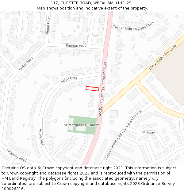 117, CHESTER ROAD, WREXHAM, LL11 2SH: Location map and indicative extent of plot