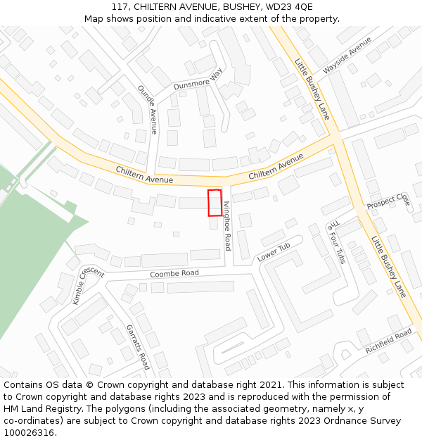117, CHILTERN AVENUE, BUSHEY, WD23 4QE: Location map and indicative extent of plot