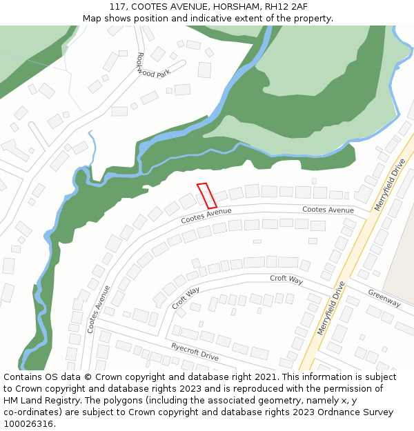 117, COOTES AVENUE, HORSHAM, RH12 2AF: Location map and indicative extent of plot