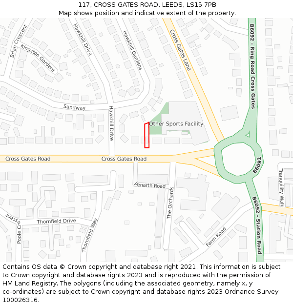 117, CROSS GATES ROAD, LEEDS, LS15 7PB: Location map and indicative extent of plot