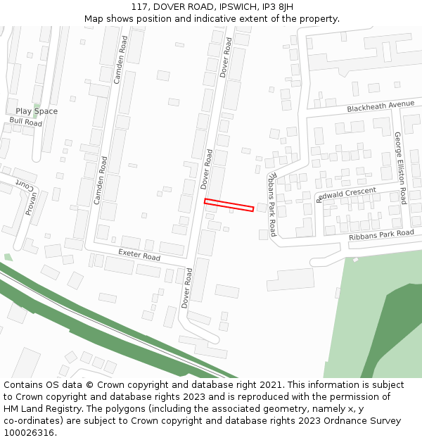 117, DOVER ROAD, IPSWICH, IP3 8JH: Location map and indicative extent of plot