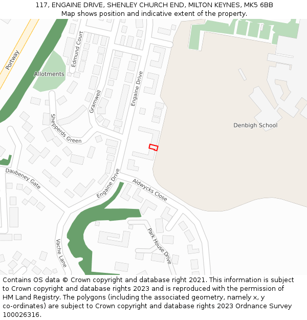 117, ENGAINE DRIVE, SHENLEY CHURCH END, MILTON KEYNES, MK5 6BB: Location map and indicative extent of plot