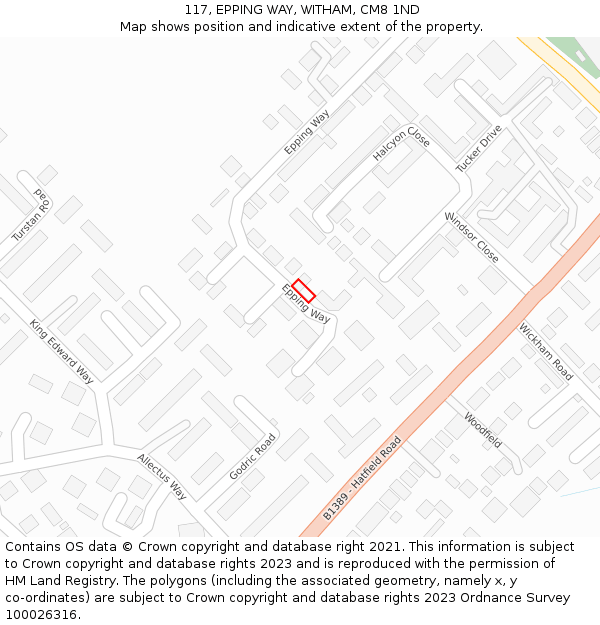117, EPPING WAY, WITHAM, CM8 1ND: Location map and indicative extent of plot