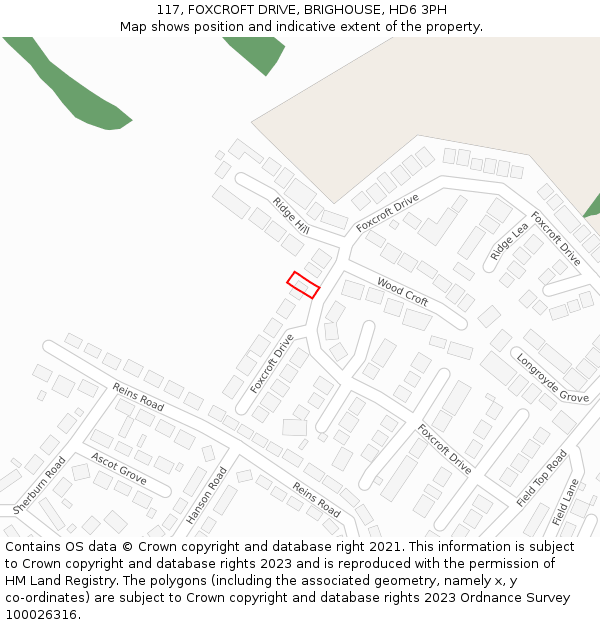 117, FOXCROFT DRIVE, BRIGHOUSE, HD6 3PH: Location map and indicative extent of plot