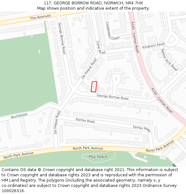 117, GEORGE BORROW ROAD, NORWICH, NR4 7HX: Location map and indicative extent of plot