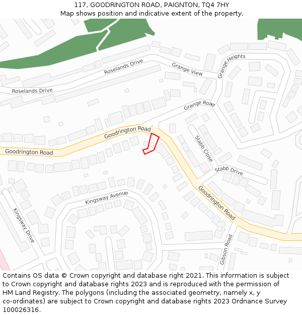 117, GOODRINGTON ROAD, PAIGNTON, TQ4 7HY: Location map and indicative extent of plot