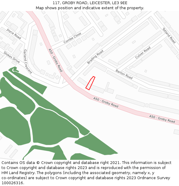 117, GROBY ROAD, LEICESTER, LE3 9EE: Location map and indicative extent of plot