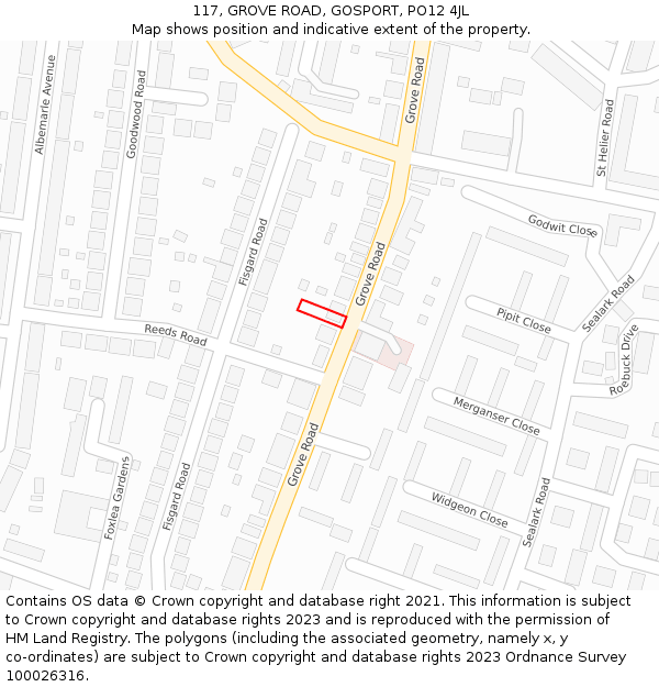 117, GROVE ROAD, GOSPORT, PO12 4JL: Location map and indicative extent of plot