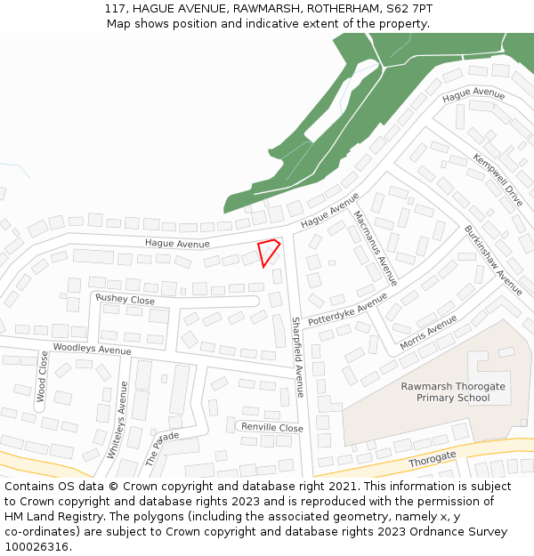 117, HAGUE AVENUE, RAWMARSH, ROTHERHAM, S62 7PT: Location map and indicative extent of plot