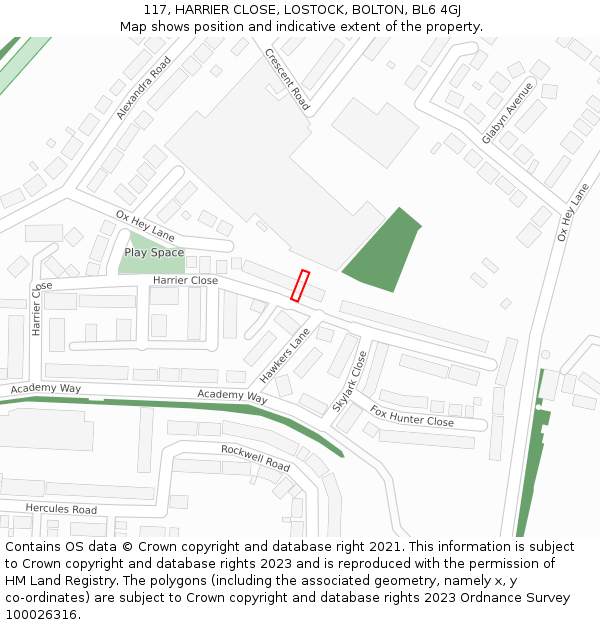117, HARRIER CLOSE, LOSTOCK, BOLTON, BL6 4GJ: Location map and indicative extent of plot