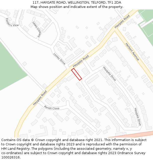 117, HAYGATE ROAD, WELLINGTON, TELFORD, TF1 2DA: Location map and indicative extent of plot