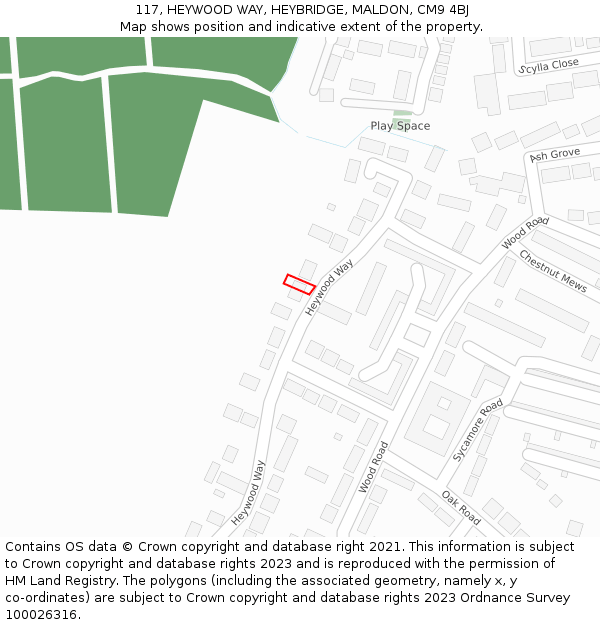 117, HEYWOOD WAY, HEYBRIDGE, MALDON, CM9 4BJ: Location map and indicative extent of plot
