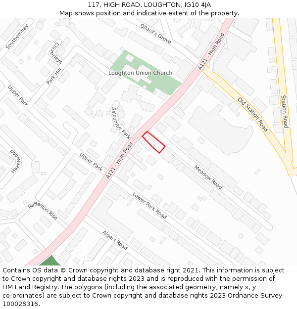117, HIGH ROAD, LOUGHTON, IG10 4JA: Location map and indicative extent of plot